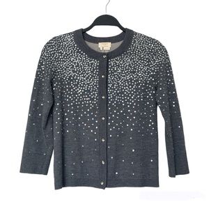 Kate Spade Midnight Gray Sparkle Embellished Cropped Cardigan Sweater Size XS